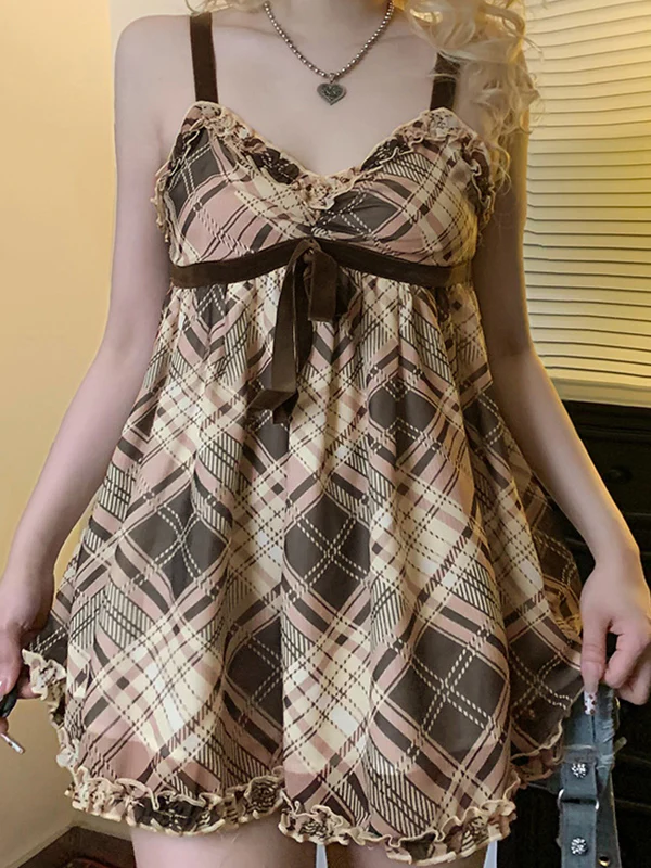 Bow Tie Plaid Suspenders Cami Top - Image 5