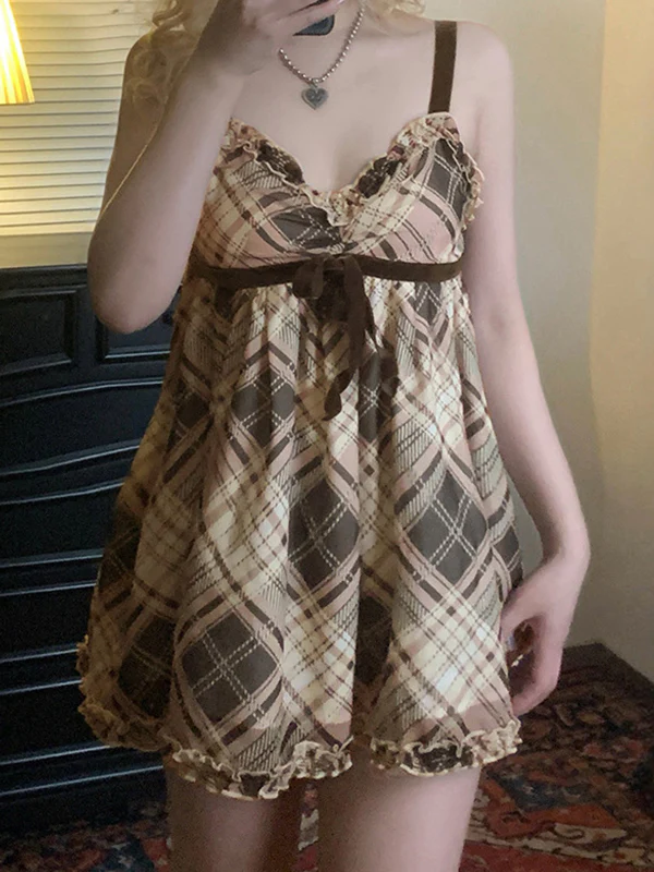 Bow Tie Plaid Suspenders Cami Top - Image 6