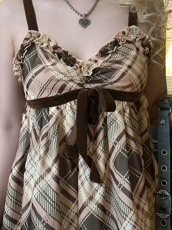 Bow Tie Plaid Suspenders Cami Top - Image 7