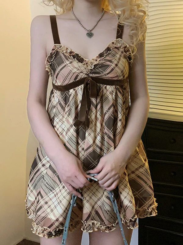 Bow Tie Plaid Suspenders Cami Top - Image 8