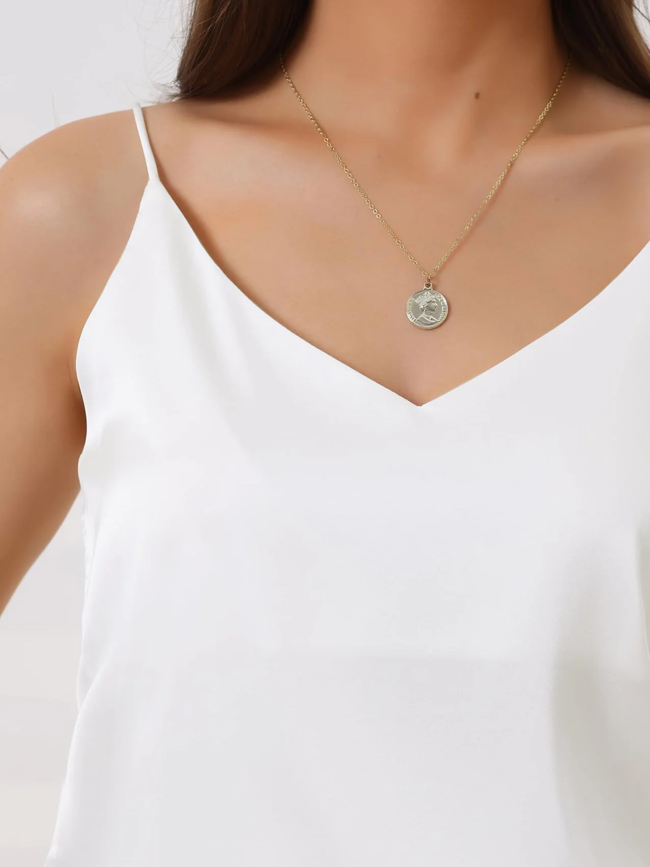 Built-In Bra Satin V Neck Tank Top - Image 19