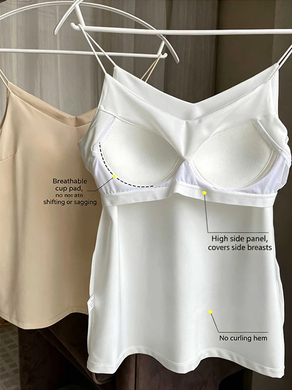 Built-In Bra Satin V Neck Tank Top - Image 6