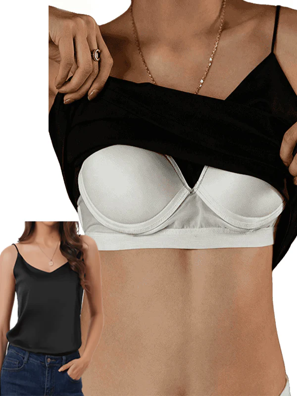 Built-In Bra Satin V Neck Tank Top - Image 9