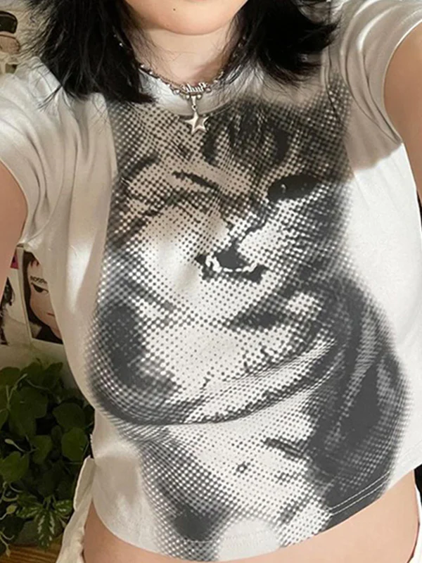 Cat Print Short Sleeve Tee - Image 6