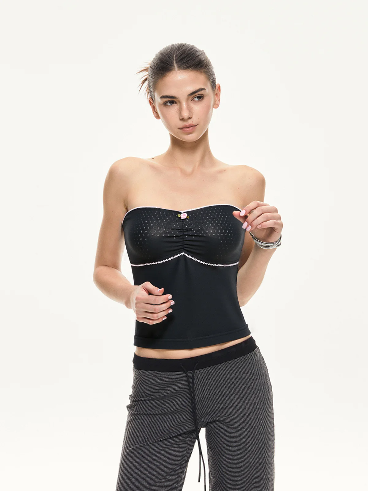 Contrast Color Lace Stitching Bandeau Top - Image 3