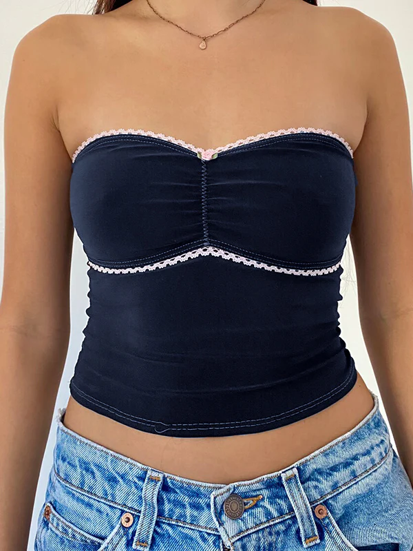 Contrast Color Lace Stitching Bandeau Top - Image 5