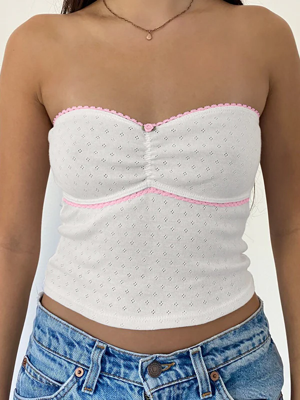 Contrast Color Lace Stitching Bandeau Top - Image 6