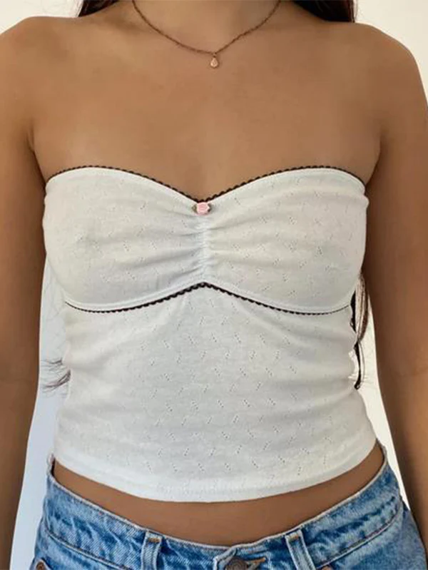 Contrast Color Lace Stitching Bandeau Top - Image 7