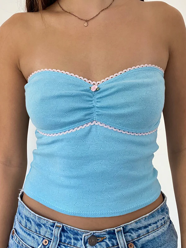 Contrast Color Lace Stitching Bandeau Top - Image 8