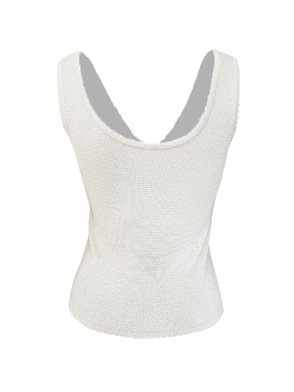 Contrast Color Stitching V Neck Bow Tank Top - Image 25