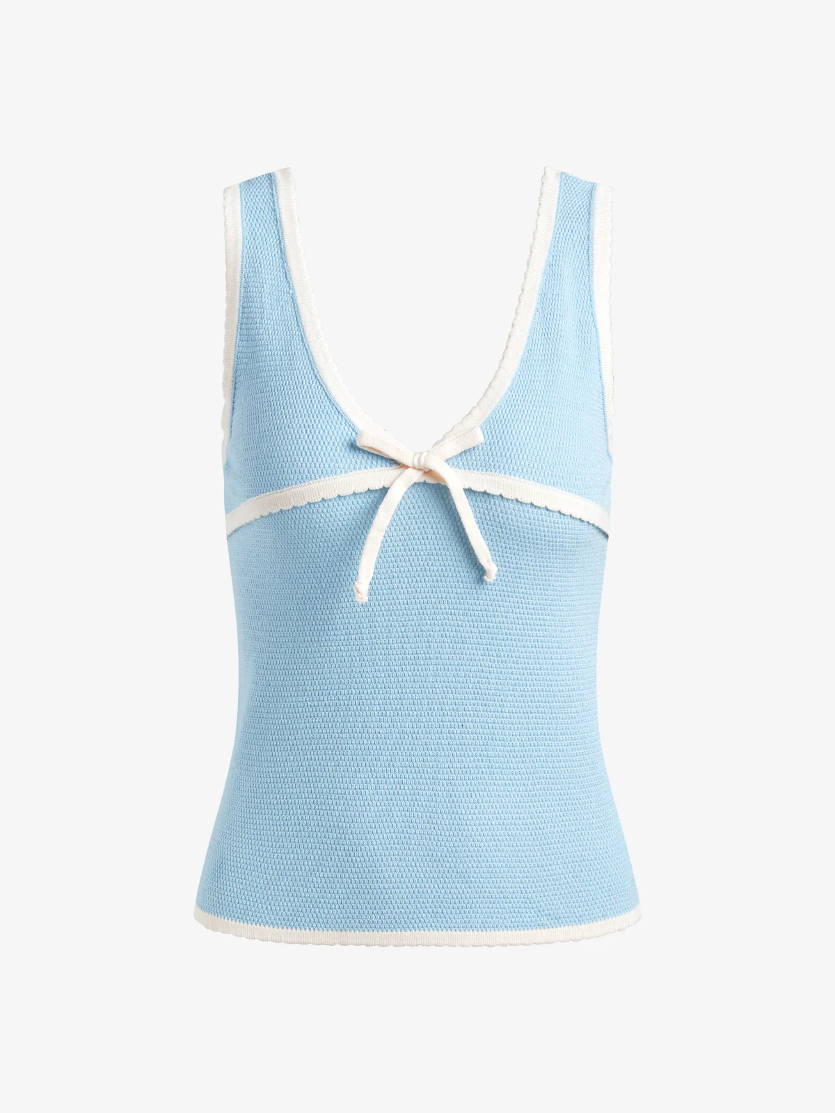 Contrast Color Stitching V Neck Bow Tank Top - Image 5