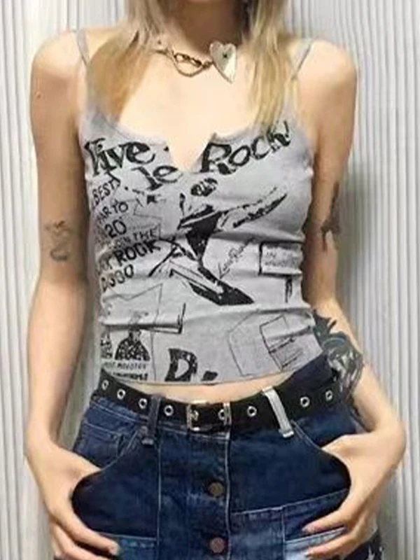 Graffiti Print Notched Neck Cami Top - Image 11