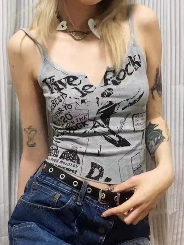 Graffiti Print Notched Neck Cami Top - Image 12