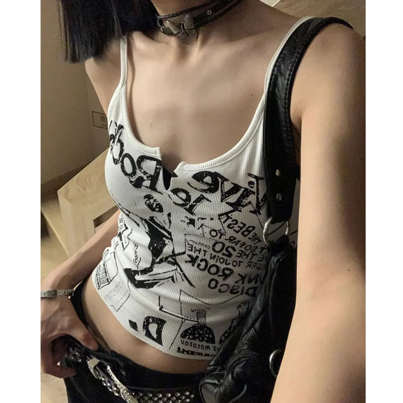 Graffiti Print Notched Neck Cami Top - Image 6