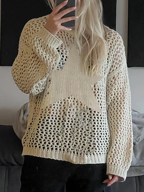Hollow Out Star Crochet Knit Top - Image 3