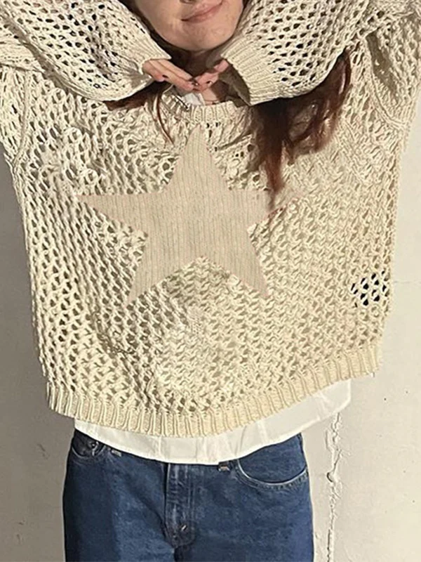 Hollow Out Star Crochet Knit Top - Image 4