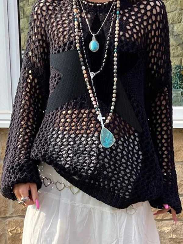 Hollow Out Star Crochet Knit Top - Image 9