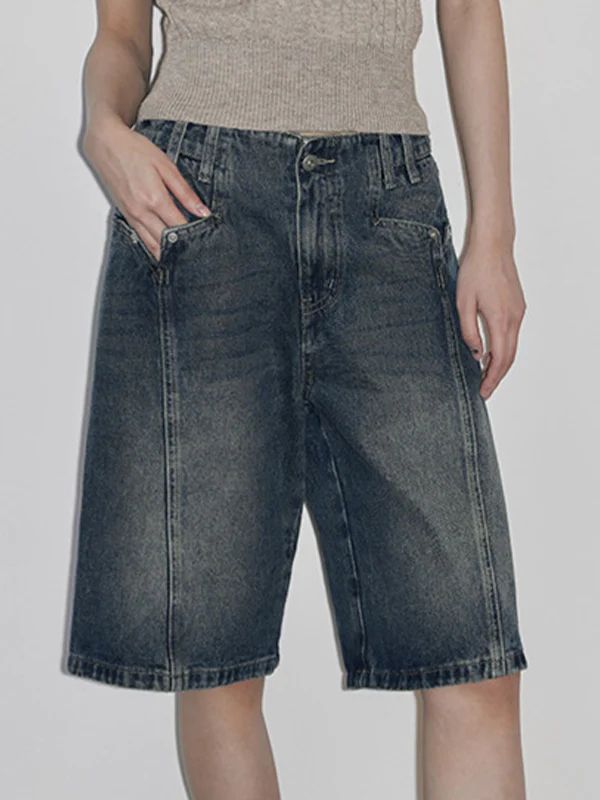 Vintage Washed Aged Denim Shorts - Image 4