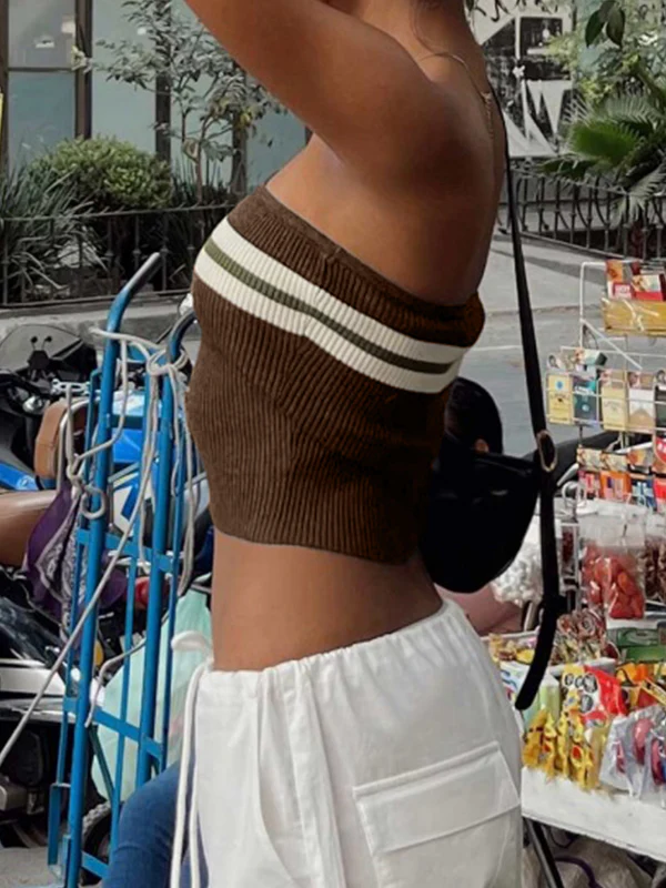 Knit Striped Bandeau Crop Top - Image 12