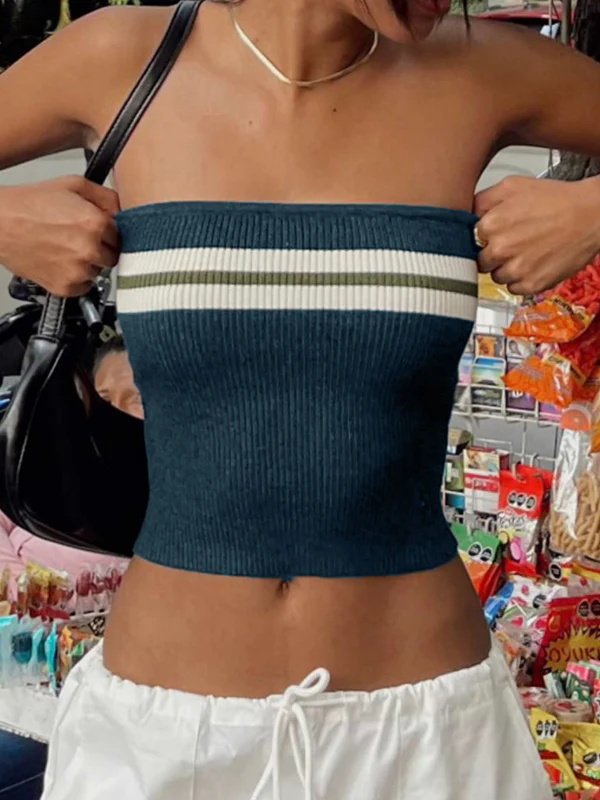 Knit Striped Bandeau Crop Top - Image 13