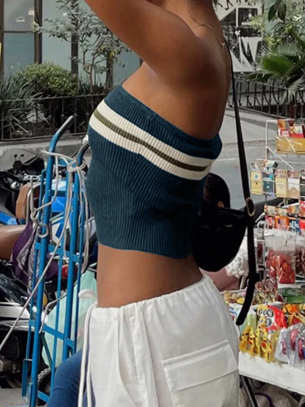 Knit Striped Bandeau Crop Top - Image 15