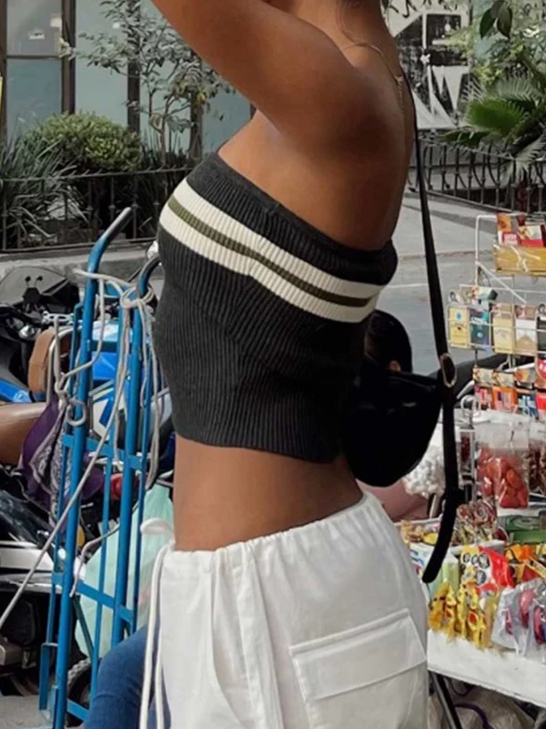 Knit Striped Bandeau Crop Top - Image 6