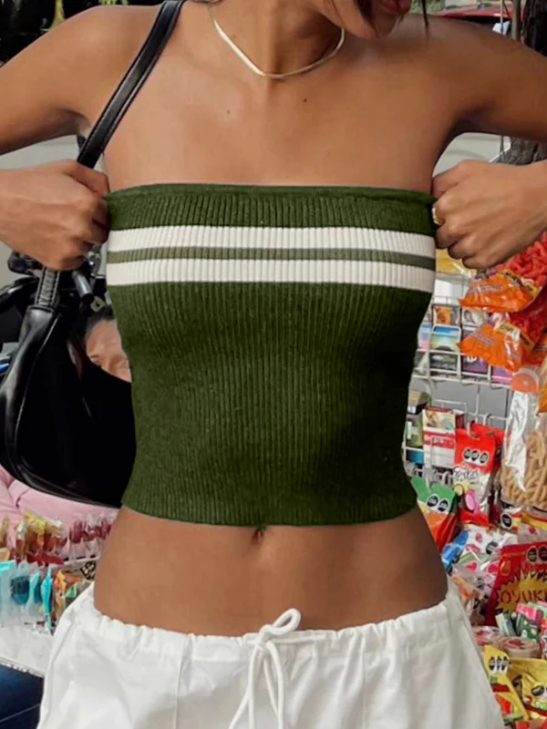 Knit Striped Bandeau Crop Top - Image 7