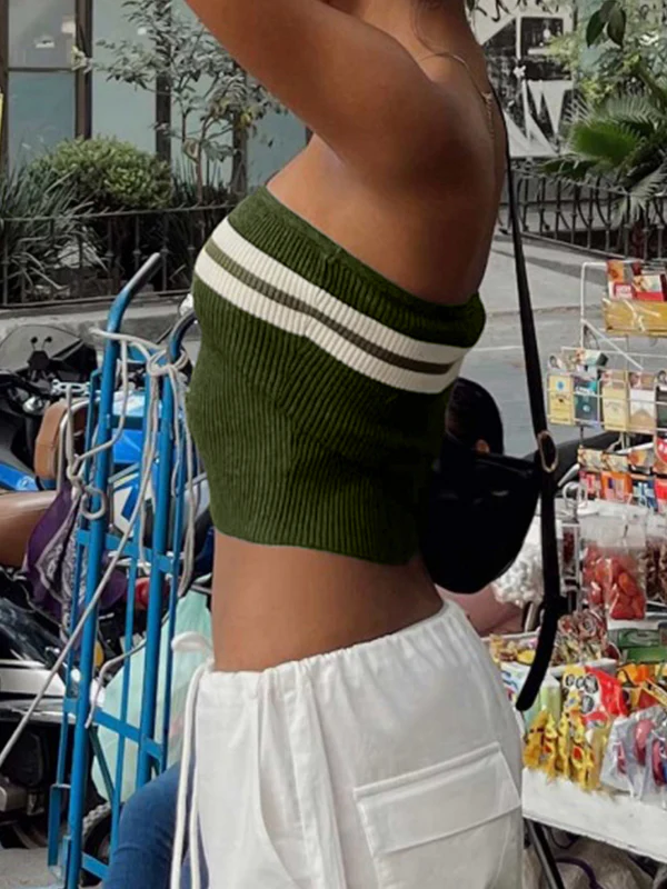 Knit Striped Bandeau Crop Top - Image 9