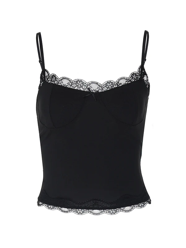 Lace Paneling Black Slim Fit Cami Top - Image 13