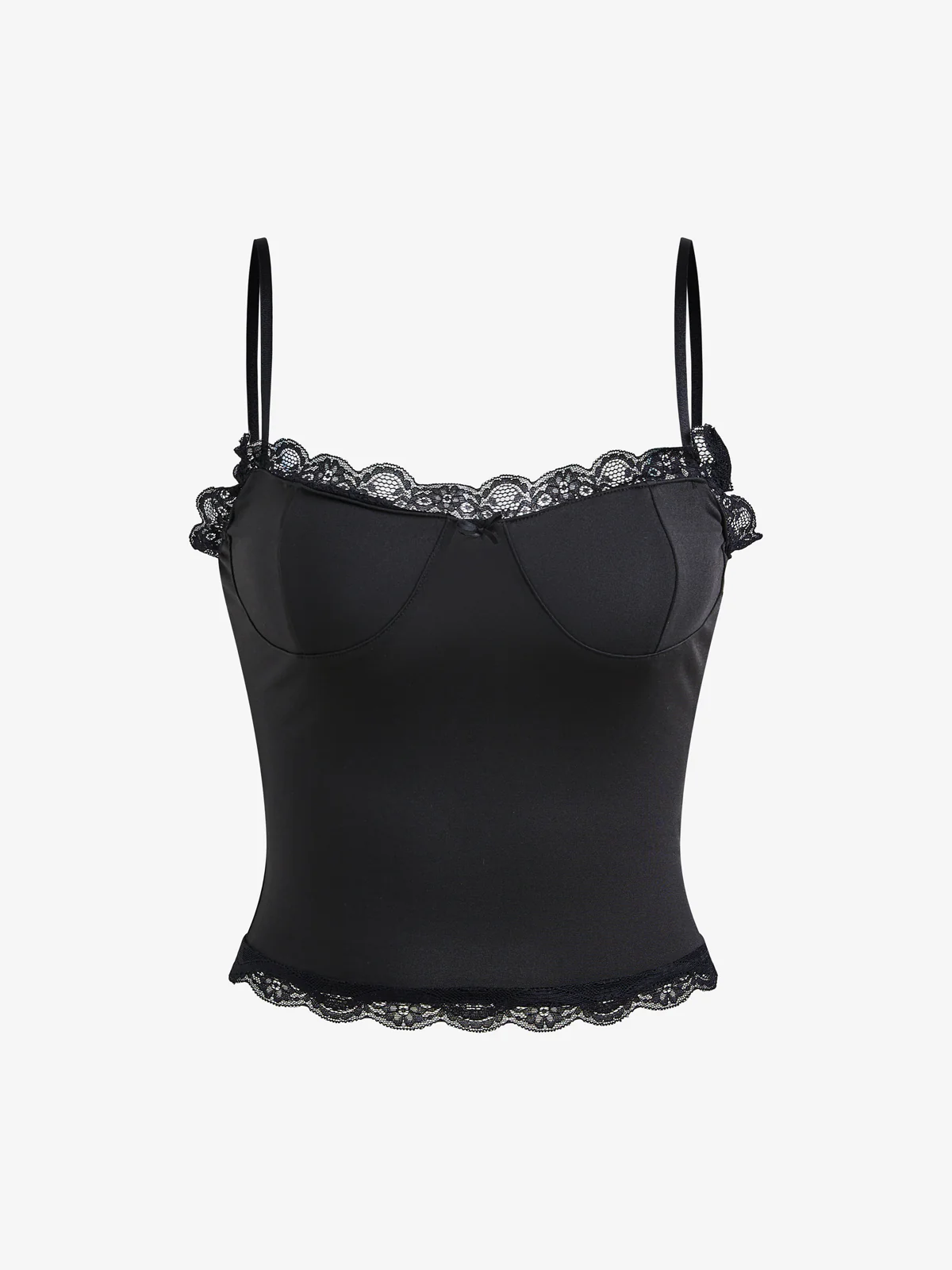 Lace Paneling Black Slim Fit Cami Top - Image 5