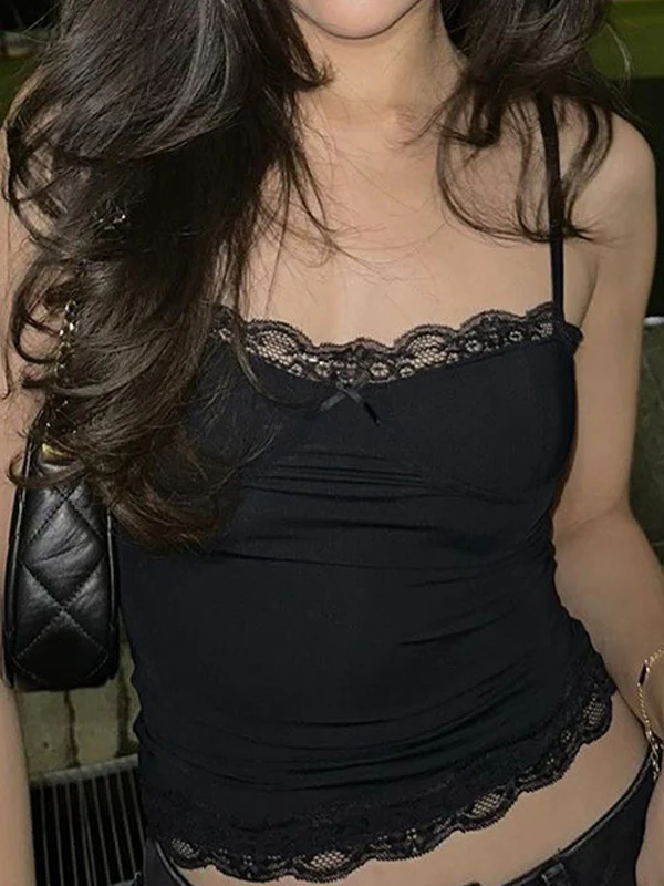 Lace Paneling Black Slim Fit Cami Top - Image 6