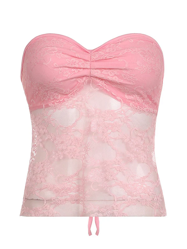 Lace See through Backless Tie Up Bandeau Top - Image 5