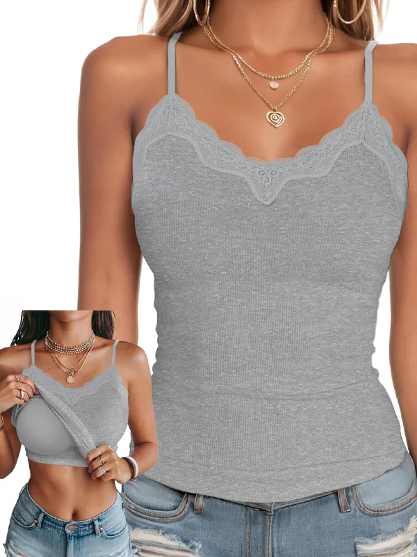 Lace-Trimmed Bra Pads Cami Top - Image 3