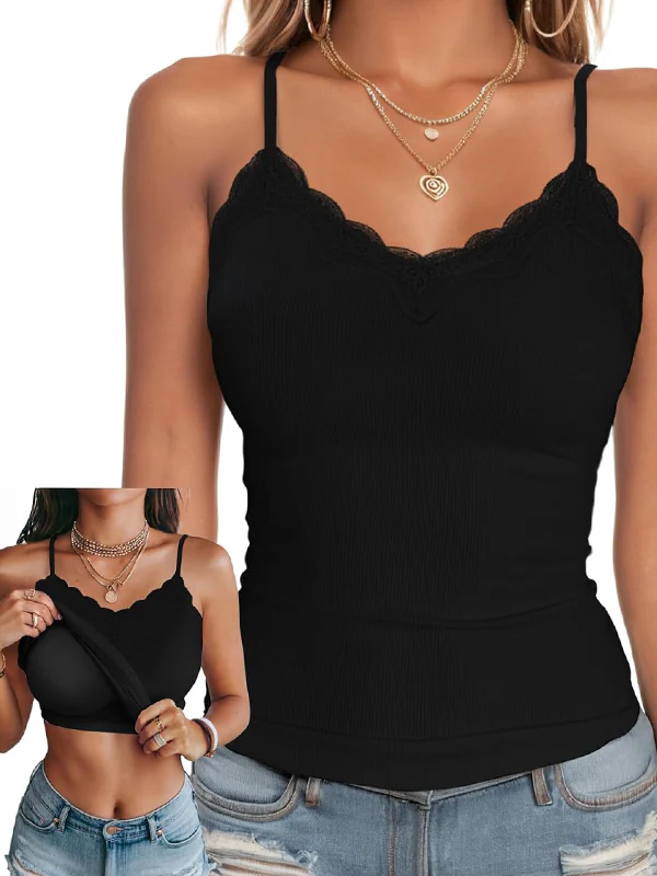 Lace-Trimmed Bra Pads Cami Top - Image 4