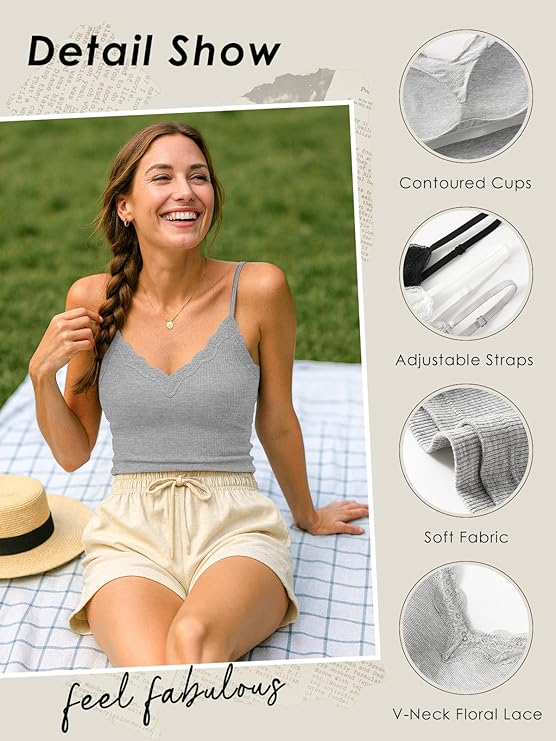 Lace-Trimmed Bra Pads Cami Top - Image 5