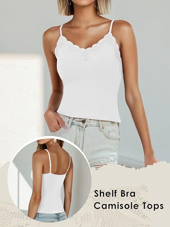 Lace-Trimmed Bra Pads Cami Top - Image 6