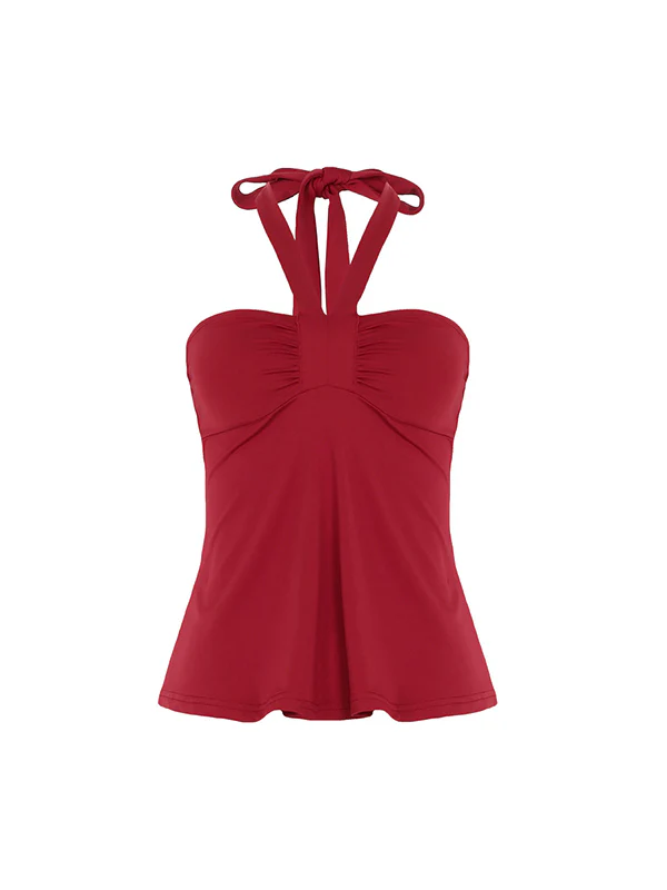 Lace-Up Pleated Bust Halter Vest - Image 9