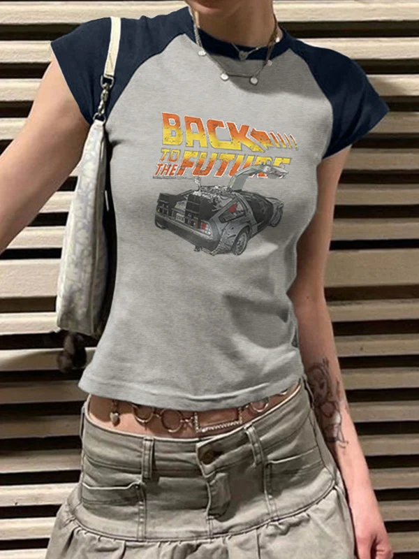 Lettering Racing Raglan Sleeve Cropped Top - Image 10