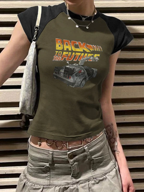 Lettering Racing Raglan Sleeve Cropped Top - Image 12