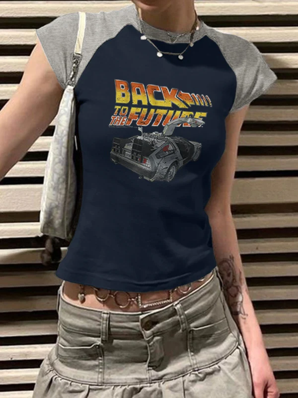 Lettering Racing Raglan Sleeve Cropped Top - Image 14