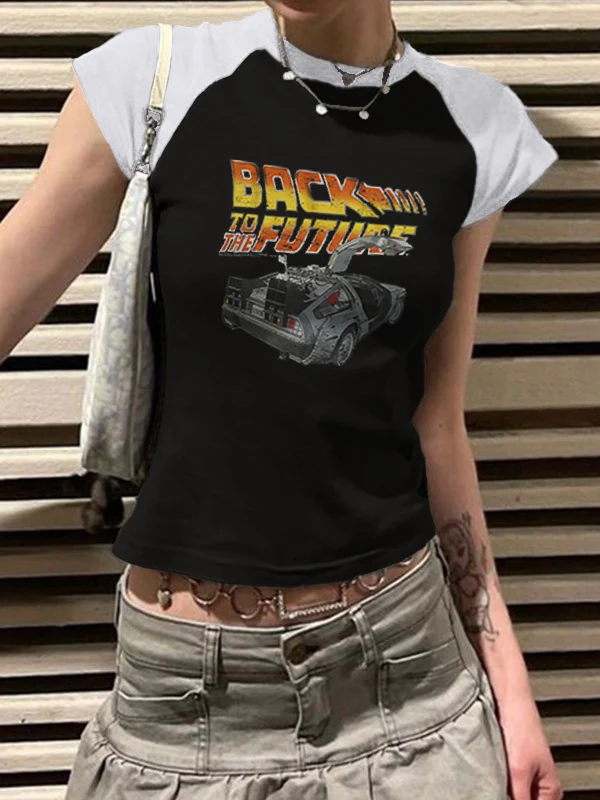 Lettering Racing Raglan Sleeve Cropped Top - Image 15