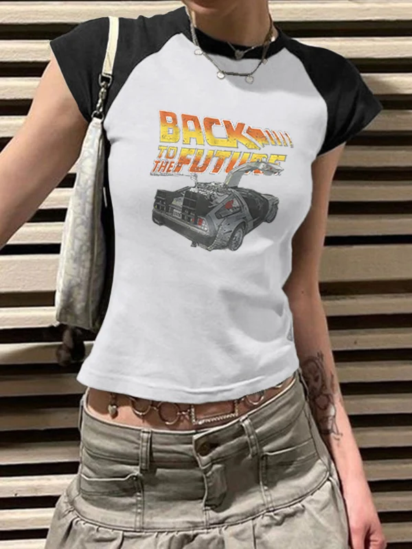 Lettering Racing Raglan Sleeve Cropped Top - Image 6