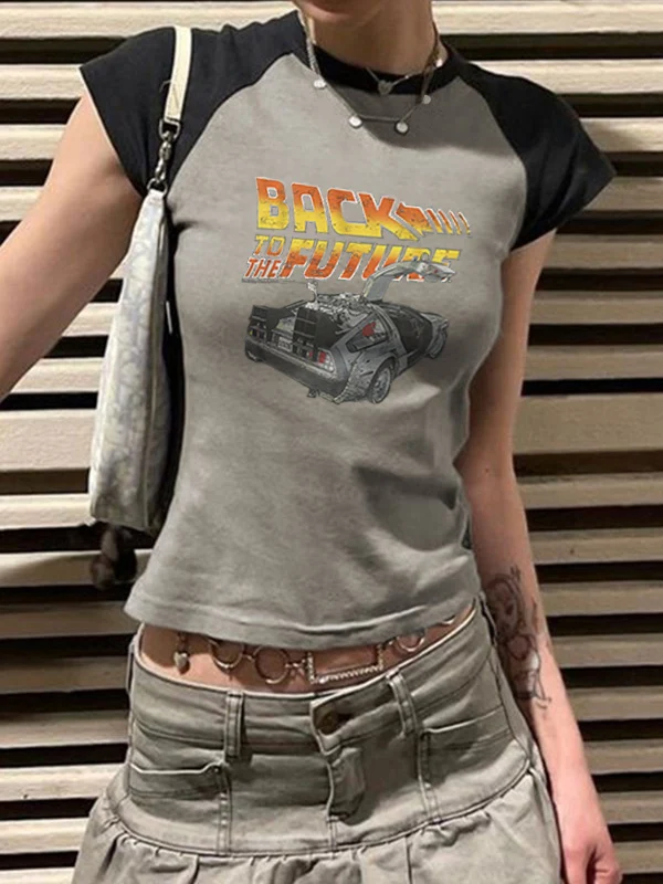 Lettering Racing Raglan Sleeve Cropped Top - Image 8