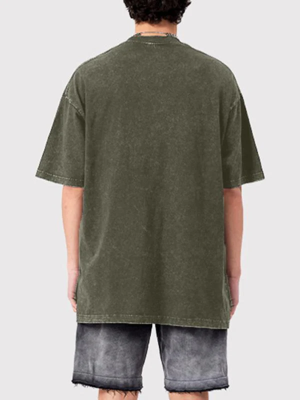Men'S Dark Style Print Washed Oversized Short Sleeve Tee - Image 10