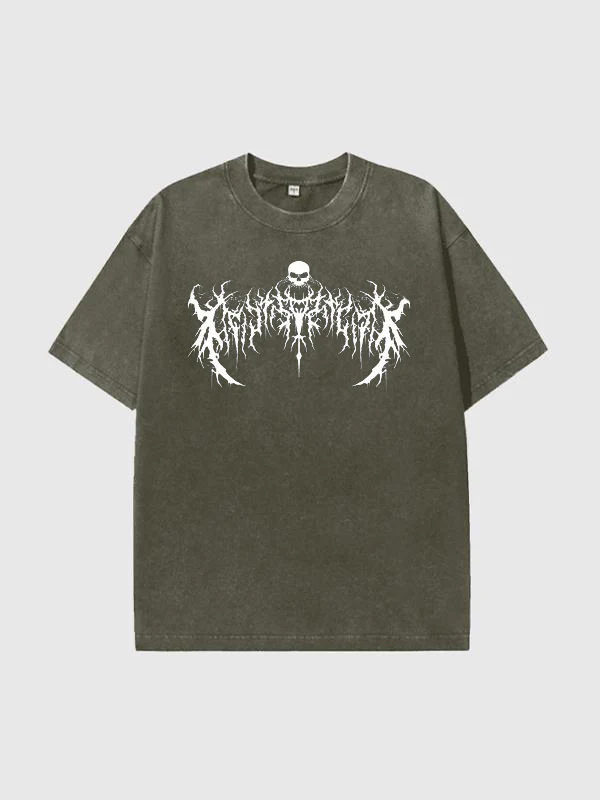 Men'S Dark Style Print Washed Oversized Short Sleeve Tee - Image 11