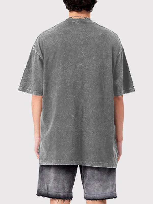 Men'S Dark Style Print Washed Oversized Short Sleeve Tee - Image 3