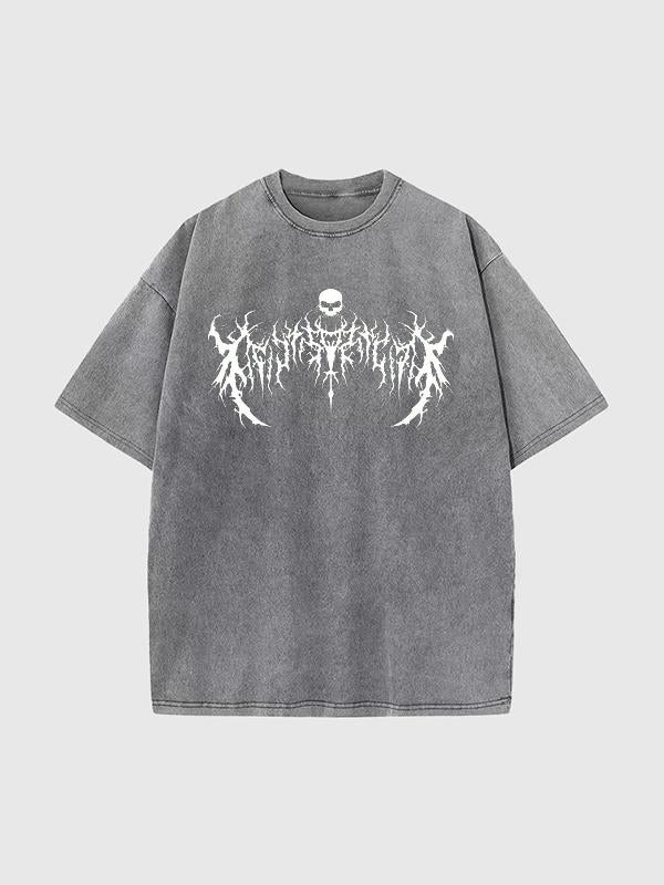 Men'S Dark Style Print Washed Oversized Short Sleeve Tee - Image 4