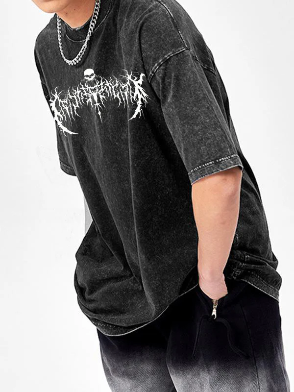 Men'S Dark Style Print Washed Oversized Short Sleeve Tee - Image 5