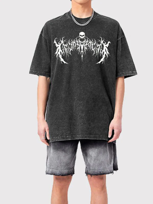 Men'S Dark Style Print Washed Oversized Short Sleeve Tee - Image 6