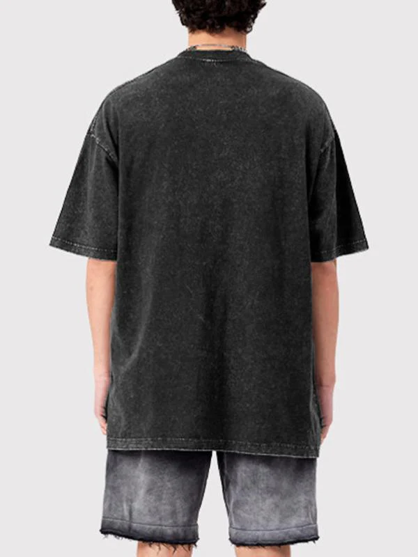 Men'S Dark Style Print Washed Oversized Short Sleeve Tee - Image 7